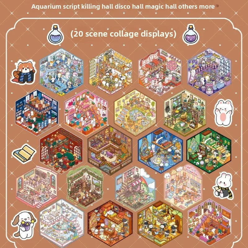 Stickers 3D Scènes Kawaii – 40 Autocollants DIY Scrapbooking