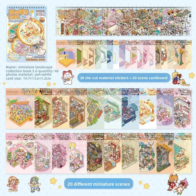 Stickers 3D Scènes Kawaii – 40 Autocollants DIY Scrapbooking