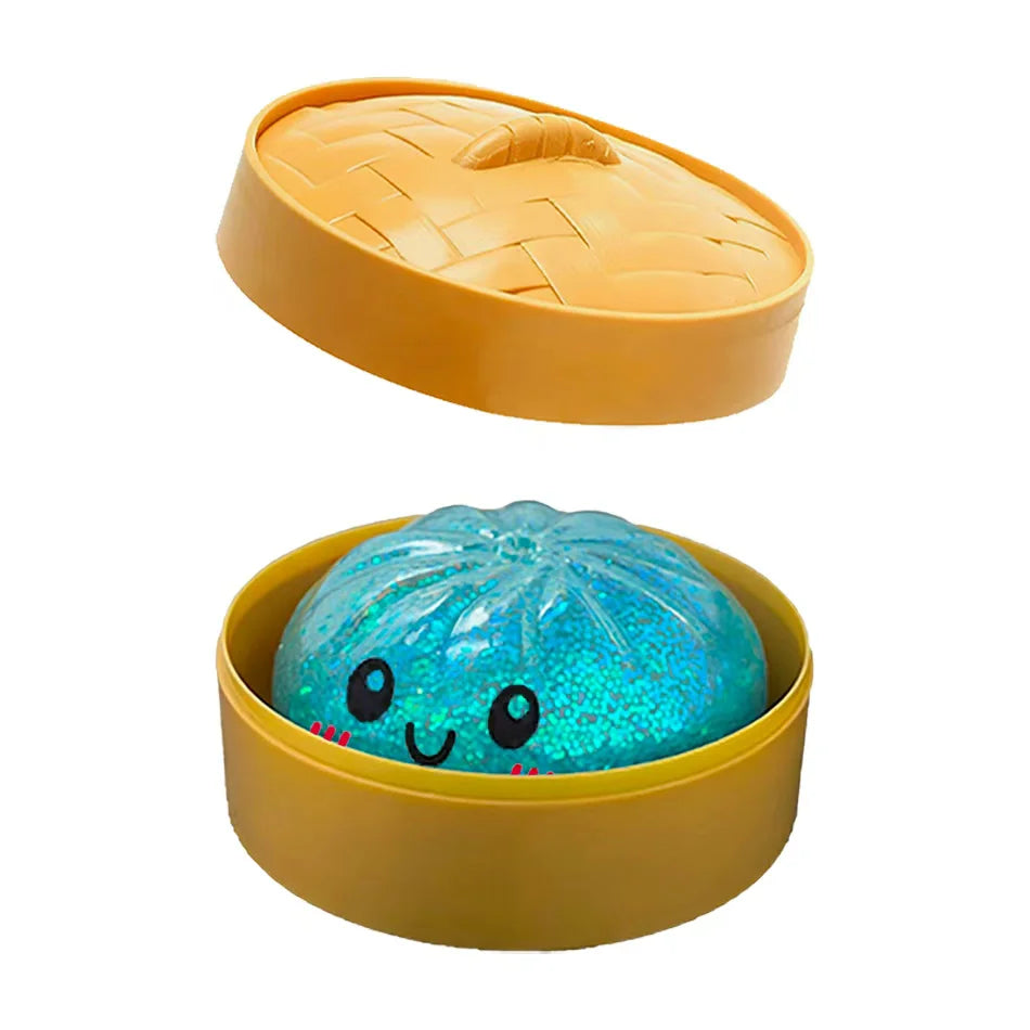 Blind Box Squishy Ravioli Pailleté – 6 Modèles Surprise Anti-Stress avec Boîte