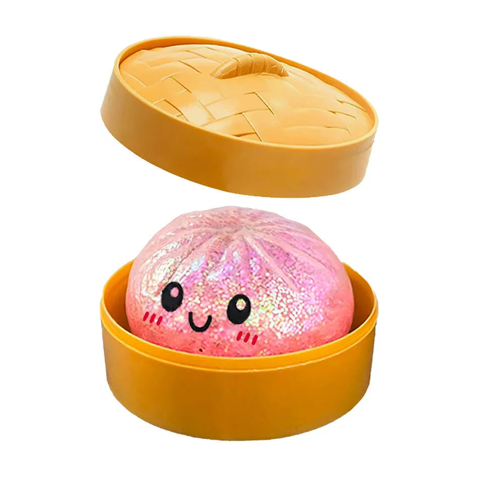 Blind Box Squishy Ravioli Pailleté – 6 Modèles Surprise Anti-Stress avec Boîte