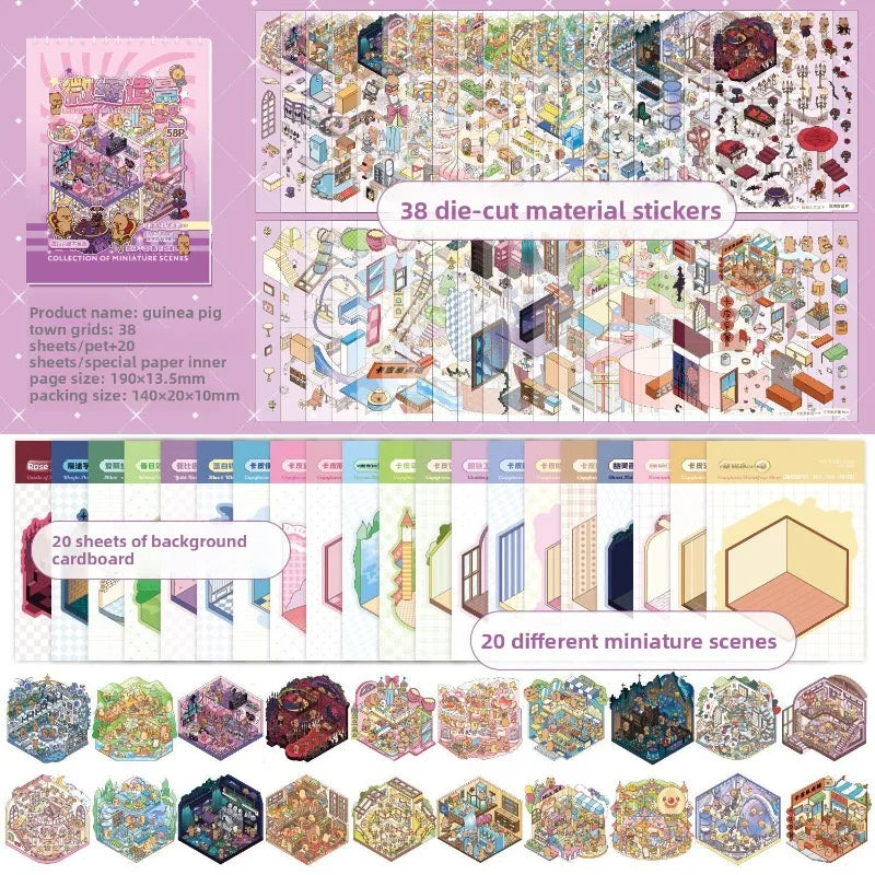 Stickers 3D Scènes Kawaii – 40 Autocollants DIY Scrapbooking