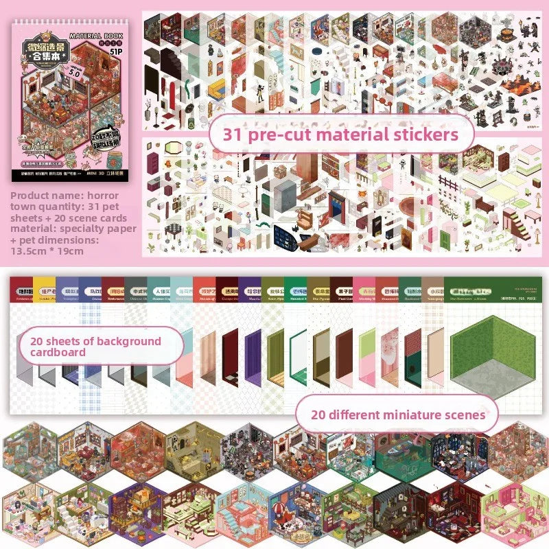 Stickers 3D Scènes Kawaii – 40 Autocollants DIY Scrapbooking