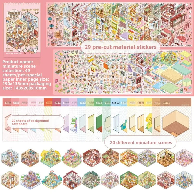 Stickers 3D Scènes Kawaii – 40 Autocollants DIY Scrapbooking