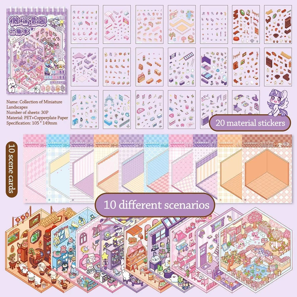 Livre d’autocollants 3D Scène Cabane – Crée ton univers miniature