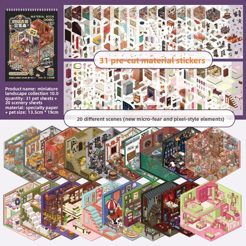 Stickers 3D Scènes Kawaii – 40 Autocollants DIY Scrapbooking