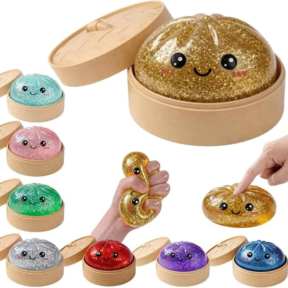 Squishy Dumpling Pailleté – Jouet Sensoriel Anti-Stress (6 modèles surprise)