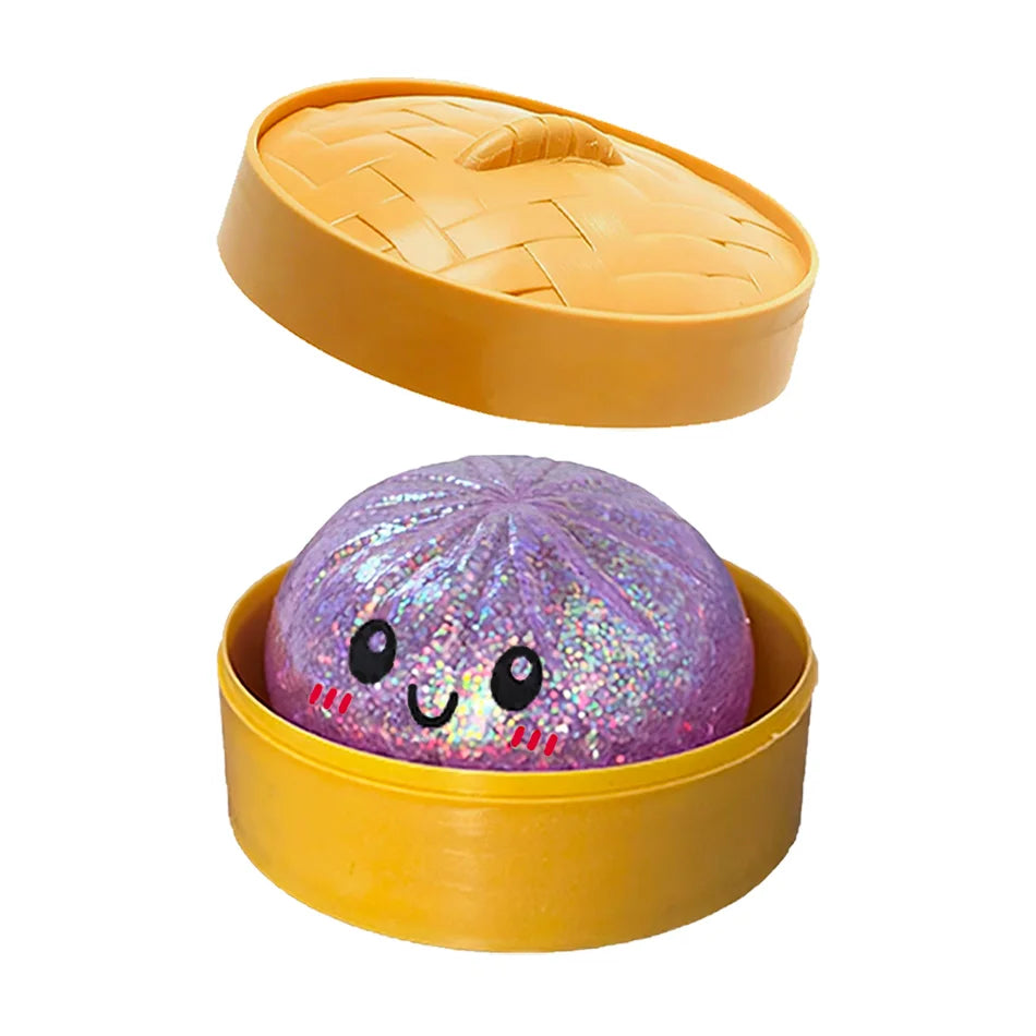 Blind Box Squishy Ravioli Pailleté – 6 Modèles Surprise Anti-Stress avec Boîte